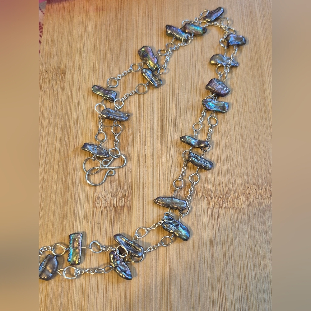 Silver Tone And Abalone Necklace